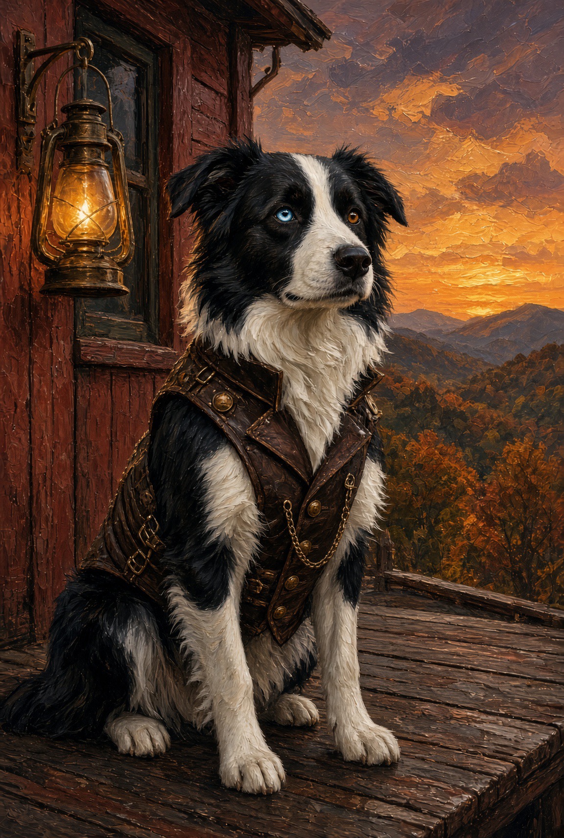 Charlotte the border collie on the caboose platform